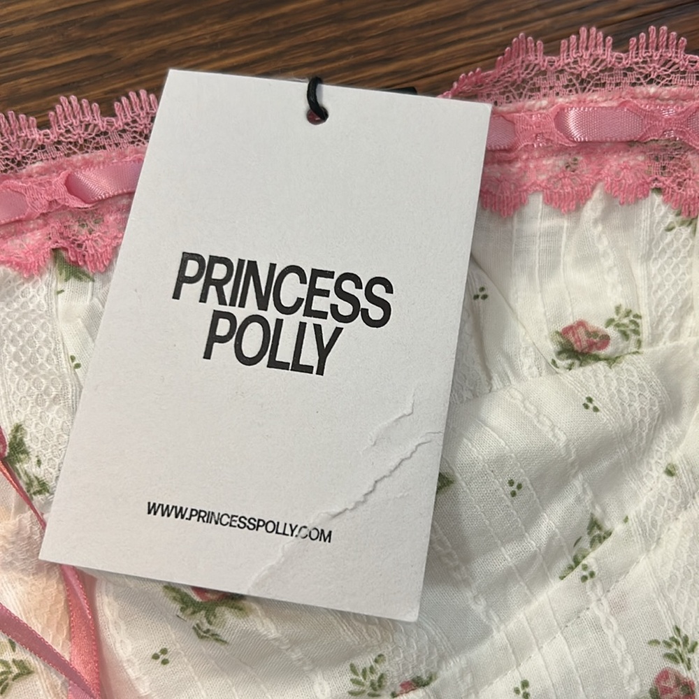 Princess Polly White Mini Dress with Pink Rose Print and Pink Trim - Picture 2 of 9